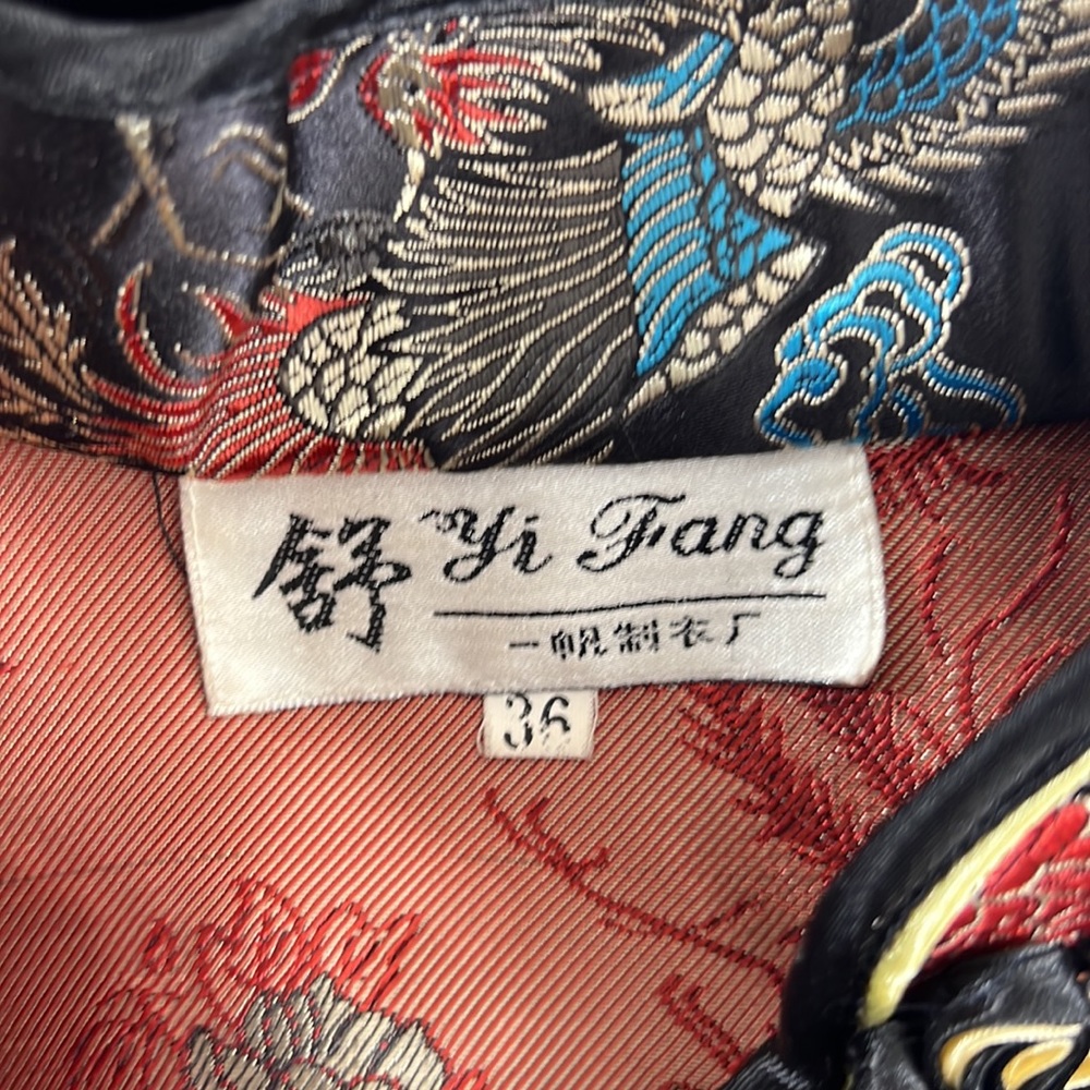 Yi Fang Dress Womens 36 Black Dragon Phoenix Chinese Traditional Short Sleeve - Picture 12 of 12